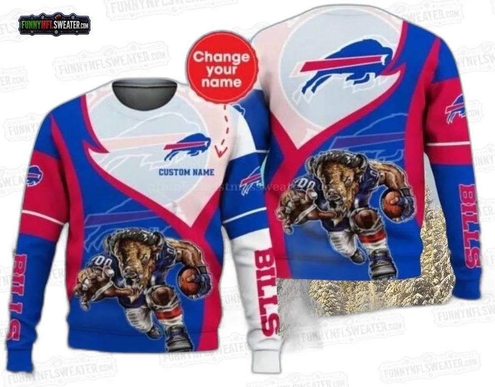 Buffalo Bills Personalized Mascot Ugly Christmas Sweater – Custom Name Football Design Buffalo Bills Personalized Mascot Ugly Christmas Sweater – Custom Name Football Design