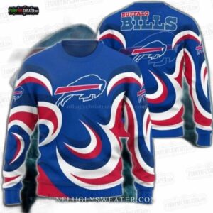 Buffalo Bills Swirl Logo Ugly Christmas Sweater – Blue Red White Team Graphic Design