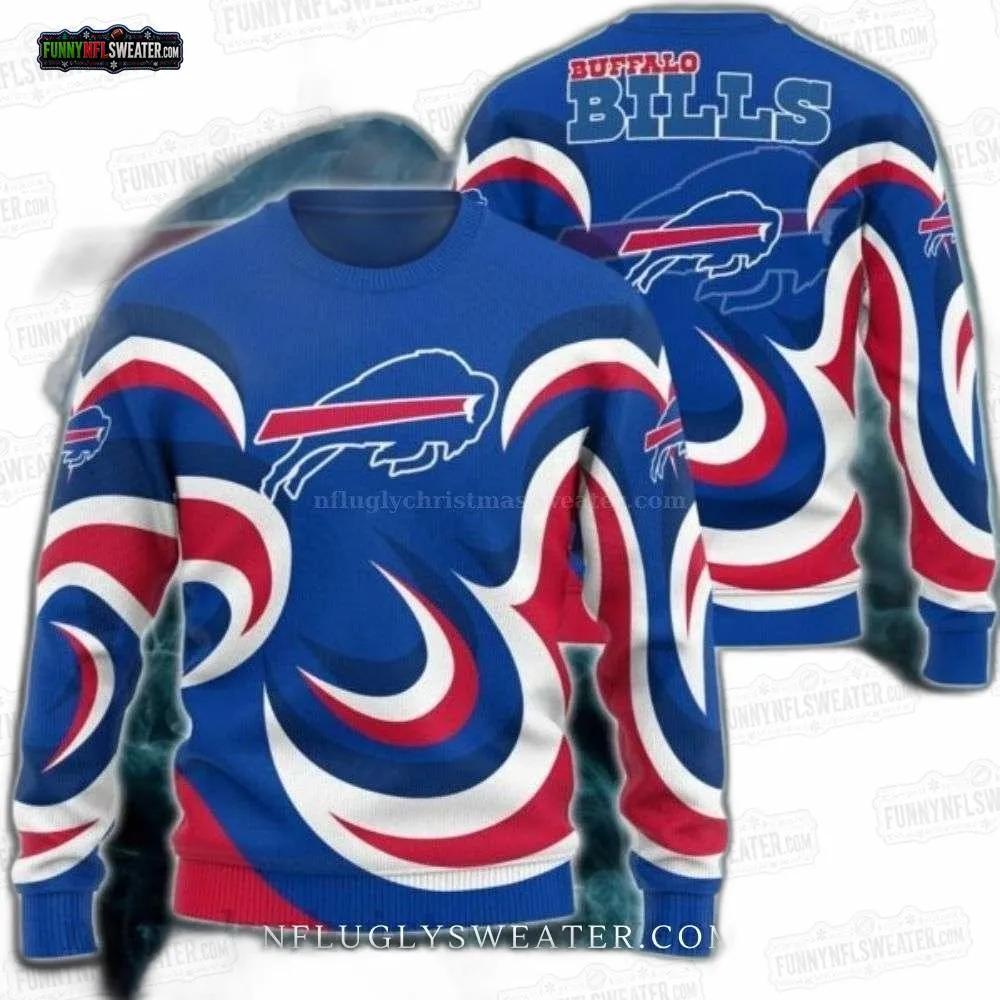 Buffalo Bills Swirl Logo Ugly Christmas Sweater – Blue Red White Team Graphic Design Buffalo Bills Swirl Logo Ugly Christmas Sweater – Blue Red White Team Graphic Design