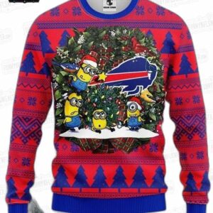 Buffalo Bills Christmas Wreath Ugly Sweater – Red Tree & Cartoon Football Design
