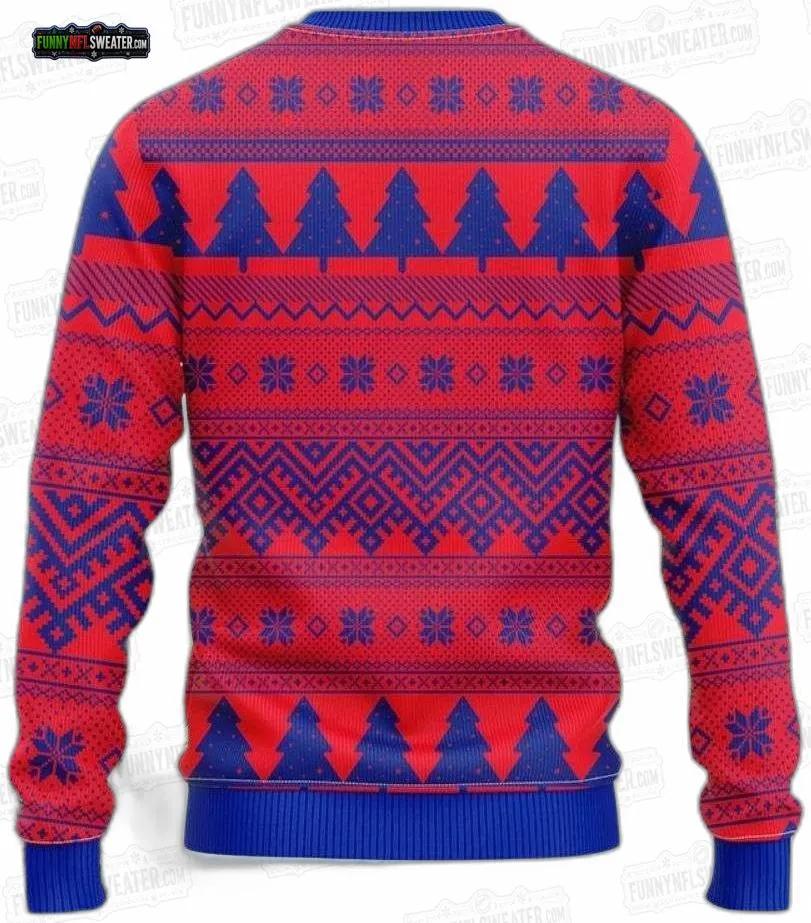 Buffalo Bills Christmas Wreath Ugly Sweater – Red Tree & Cartoon Football Design Buffalo Bills Christmas Wreath Ugly Sweater – Red Tree & Cartoon Football Design