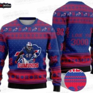 Buffalo Bills Tremaine Edmunds 49 Ugly Christmas Sweater – I Love You 3000 Design