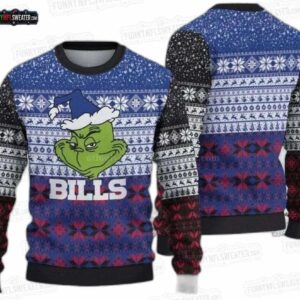 Buffalo Bills Grinch Ugly Christmas Sweater – Blue Snowflake Holiday Football Design