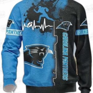 Carolina Panthers Football Heartbeat Ugly Christmas Sweater – Blue Black Player Graphic Holiday Gift