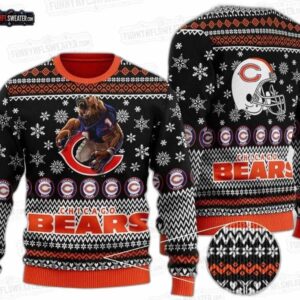 Chicago Bears Bear Football Snowflake Ugly Christmas Sweater – Black Orange Holiday Gift