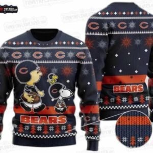 Chicago Bears Peanuts Football Ugly Christmas Sweater – Navy Orange Cartoon Holiday Gift