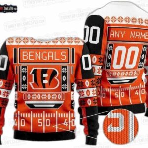 Cincinnati Bengals Custom Name Number Ugly Christmas Sweater – Orange Black Football Holiday Gift