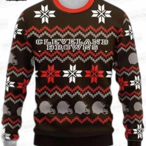 Cleveland Browns Snowflake Helmet Ugly Christmas Sweater – Brown Orange Football Holiday Gift