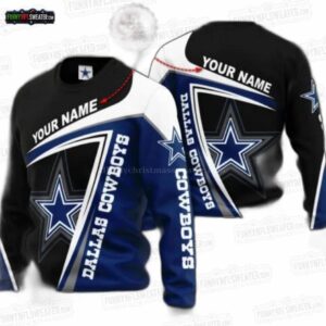 Dallas Cowboys Custom Name Star Ugly Christmas Sweater – Black Blue Color Block Football Holiday Gift