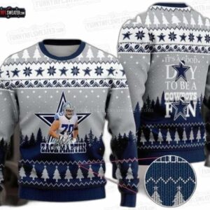 Dallas Cowboys Number 70 Player Ugly Christmas Sweater – Navy Silver Winter Football Holiday Gift