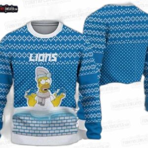 Detroit Lions Homer Simpson Winter Ugly Christmas Sweater – Blue White Football Holiday Gift
