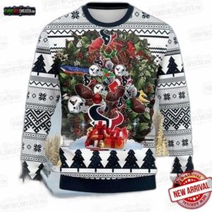 Houston Texans Christmas Wreath Helmet Ugly Christmas Sweater – White Navy Football Holiday Gift