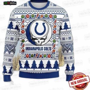 Indianapolis Colts Skull Horseshoe Ugly Christmas Sweater – White Fair Isle Football Holiday Gift
