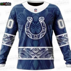 Indianapolis Colts Tribal Horseshoe Ugly Christmas Sweater – Navy White Geometric Football Holiday Gift