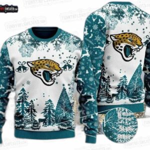 Jacksonville Jaguars Snowy Forest Ugly Christmas Sweater – Teal Winter Football Holiday Gift