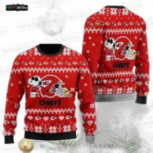 Kansas City Chiefs Snoopy Football Helmet Ugly Christmas Sweater – Red White Holiday Gift