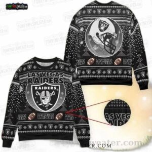 Las Vegas Raiders Helmet Logo Fair Isle Ugly Christmas Sweater – Black Silver Football Holiday Gift
