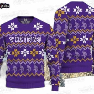 Minnesota Vikings Purple Nordic Snowflake Ugly Christmas Sweater – Gold Football Holiday Gift