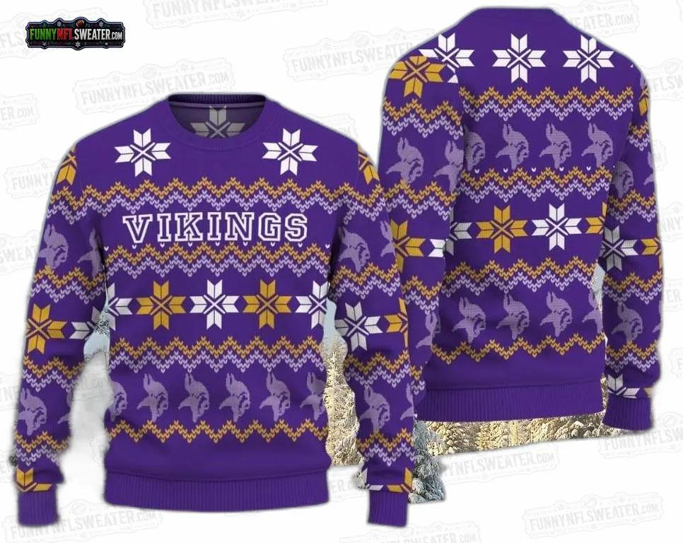 Minnesota Vikings Purple Nordic Snowflake Ugly Christmas Sweater – Gold Football Holiday Gift Minnesota Vikings Purple Nordic Snowflake Ugly Christmas Sweater – Gold Football Holiday Gift