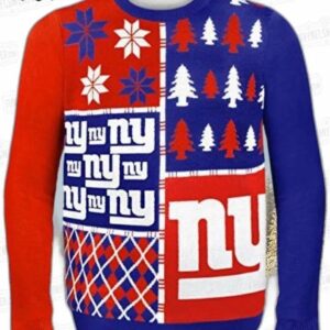 New York Giants Patchwork Trees Ugly Christmas Sweater – Red Blue Football Holiday Gift