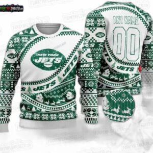 New York Jets Custom Name Number Fair Isle Ugly Christmas Sweater – Green White Football Holiday Gift