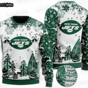 New York Jets Snowy Forest Ugly Christmas Sweater – Green Winter Football Holiday Gift