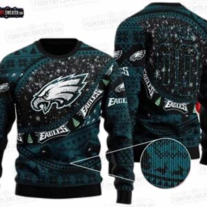 Philadelphia Eagles Snowflake Logo Ugly Christmas Sweater – Dark Green Winter Football Holiday Gift