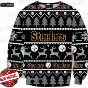 Pittsburgh Steelers Reindeer Tree Ugly Christmas Sweater – Black Gray Football Holiday Gift