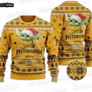 Pittsburgh Steelers Grogu Santa Ugly Christmas Sweater – Gold Black Football Holiday Gift