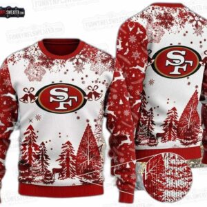 San Francisco 49ers Snowy Forest Ugly Christmas Sweater – Red White Football Holiday Gift