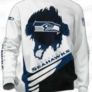 Seattle Seahawks Ripped Logo Ugly Christmas Sweater – White Navy Football Holiday Gift