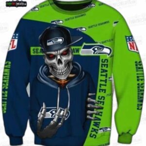 Seattle Seahawks Skeleton Streetwear Ugly Christmas Sweater – Navy Green Football Holiday Gift