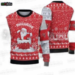 Tampa Bay Buccaneers Santa Chimney Ugly Christmas Sweater – Red White Football Holiday Gift