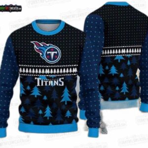 Tennessee Titans Winter Trees Ugly Christmas Sweater – Navy Blue Football Holiday Gift
