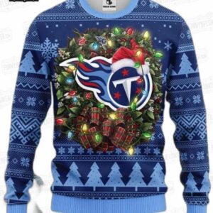Tennessee Titans Christmas Lights Wreath Ugly Christmas Sweater – Blue Football Holiday Gift